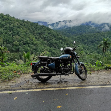 Motorbike on a forest road